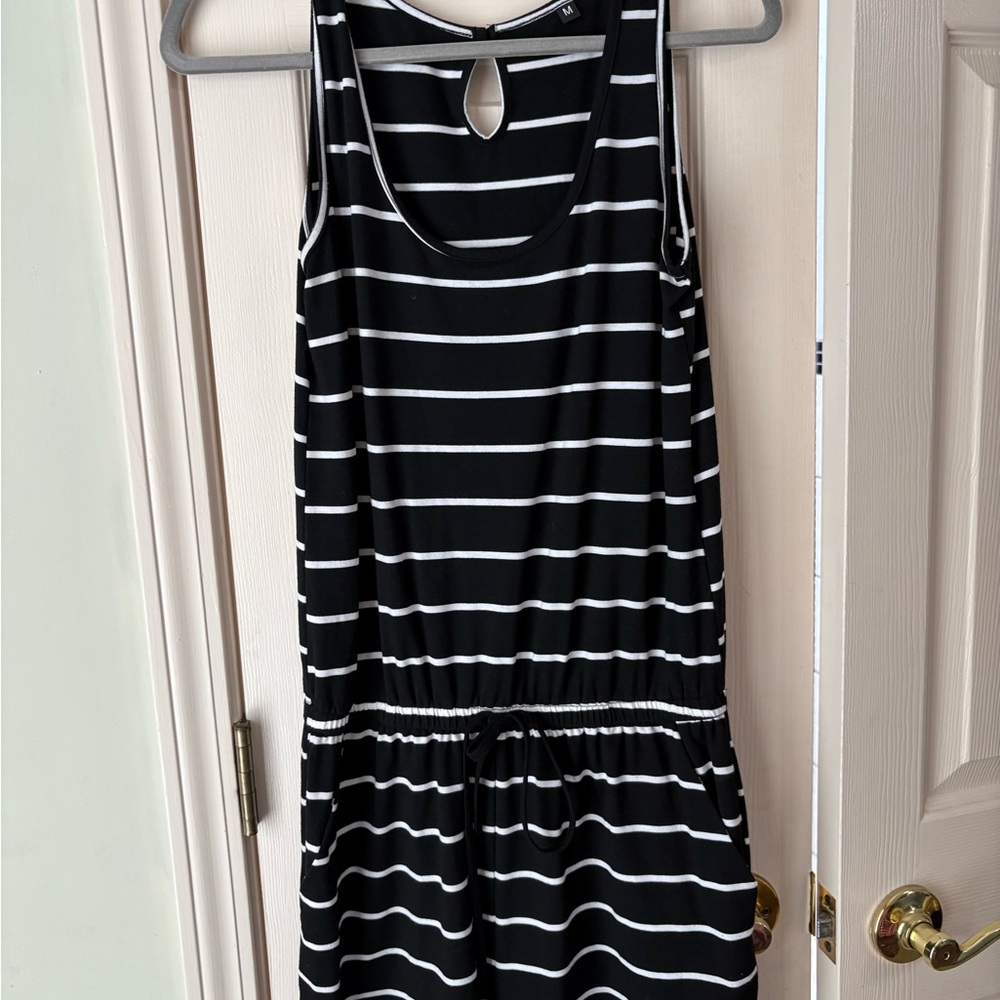 Black and White Striped Tank Sleeveless Romper